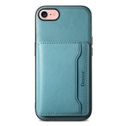 For iPhone SE 2022/2020/8/7 Denior Cowhide Texture Leather MagSafe Detachable Wallet Phone Case(Blue)