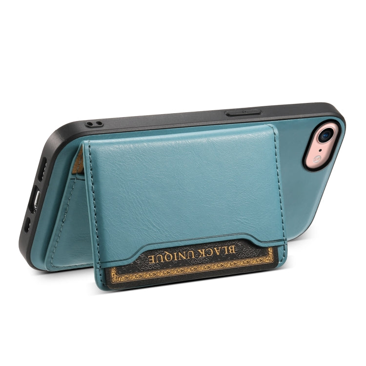 For iPhone SE 2022/2020/8/7 Denior Cowhide Texture Leather MagSafe Detachable Wallet Phone Case(Blue)