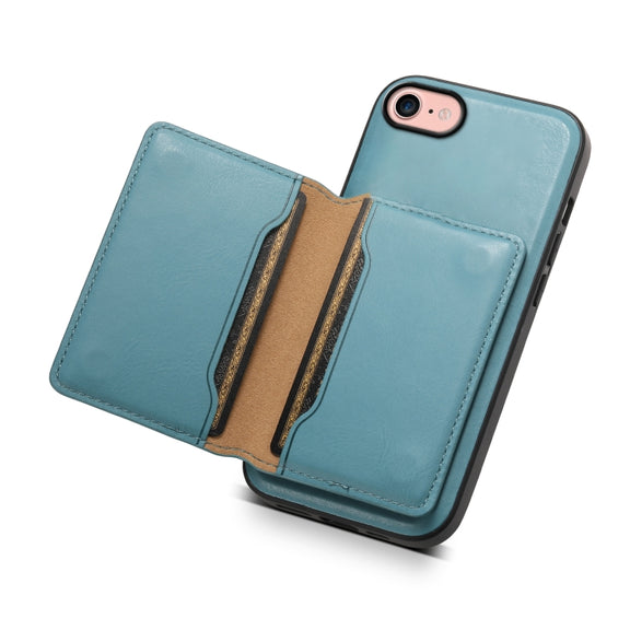 For iPhone SE 2022/2020/8/7 Denior Cowhide Texture Leather MagSafe Detachable Wallet Phone Case(Blue)
