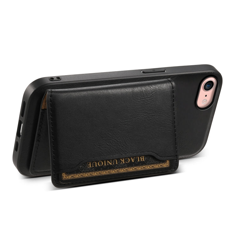 For iPhone SE 2022/2020/8/7 Denior Cowhide Texture Leather MagSafe Detachable Wallet Phone Case(Black)