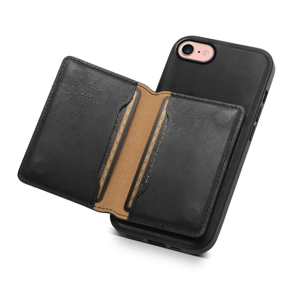 For iPhone SE 2022/2020/8/7 Denior Cowhide Texture Leather MagSafe Detachable Wallet Phone Case(Black)