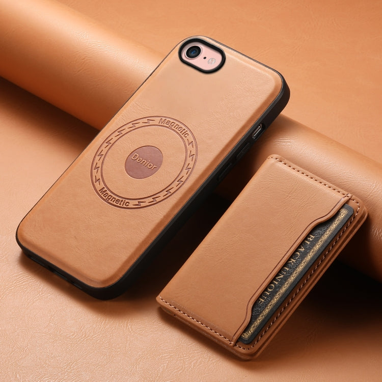 For iPhone SE 2022/2020/8/7 Denior Cowhide Texture Leather MagSafe Detachable Wallet Phone Case(Khaki)