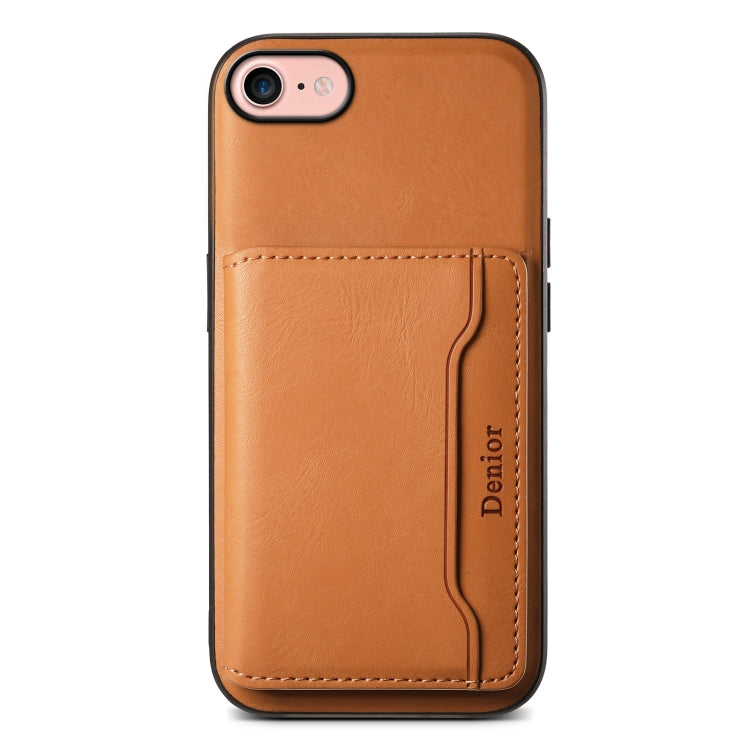 For iPhone SE 2022/2020/8/7 Denior Cowhide Texture Leather MagSafe Detachable Wallet Phone Case(Khaki)