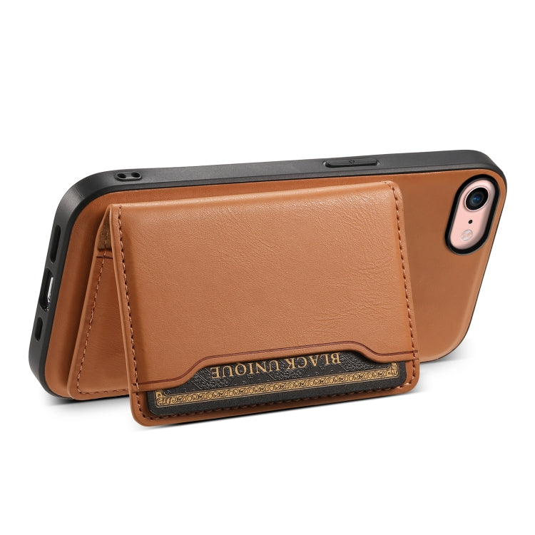 For iPhone SE 2022/2020/8/7 Denior Cowhide Texture Leather MagSafe Detachable Wallet Phone Case(Khaki)