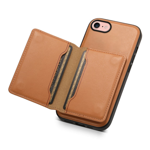 For iPhone SE 2022/2020/8/7 Denior Cowhide Texture Leather MagSafe Detachable Wallet Phone Case(Khaki)