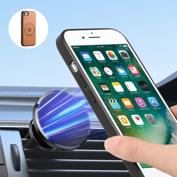 For iPhone SE 2022/2020/8/7 Denior Cowhide Texture Leather MagSafe Detachable Wallet Phone Case(Khaki)