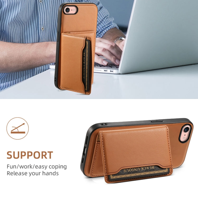 For iPhone SE 2022/2020/8/7 Denior Cowhide Texture Leather MagSafe Detachable Wallet Phone Case(Khaki)