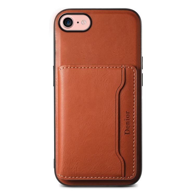 For iPhone SE 2022/2020/8/7 Denior Cowhide Texture Leather MagSafe Detachable Wallet Phone Case(Brown)