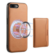 For iPhone 8 Plus/7 Plus Denior Cowhide Texture Leather MagSafe Detachable Wallet Phone Case(Khaki)