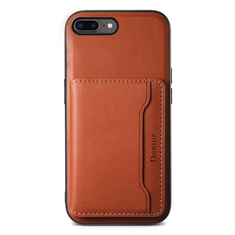 For iPhone 8 Plus/7 Plus Denior Cowhide Texture Leather MagSafe Detachable Wallet Phone Case(Brown)