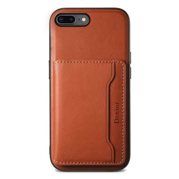 For iPhone 8 Plus/7 Plus Denior Cowhide Texture Leather MagSafe Detachable Wallet Phone Case(Brown)