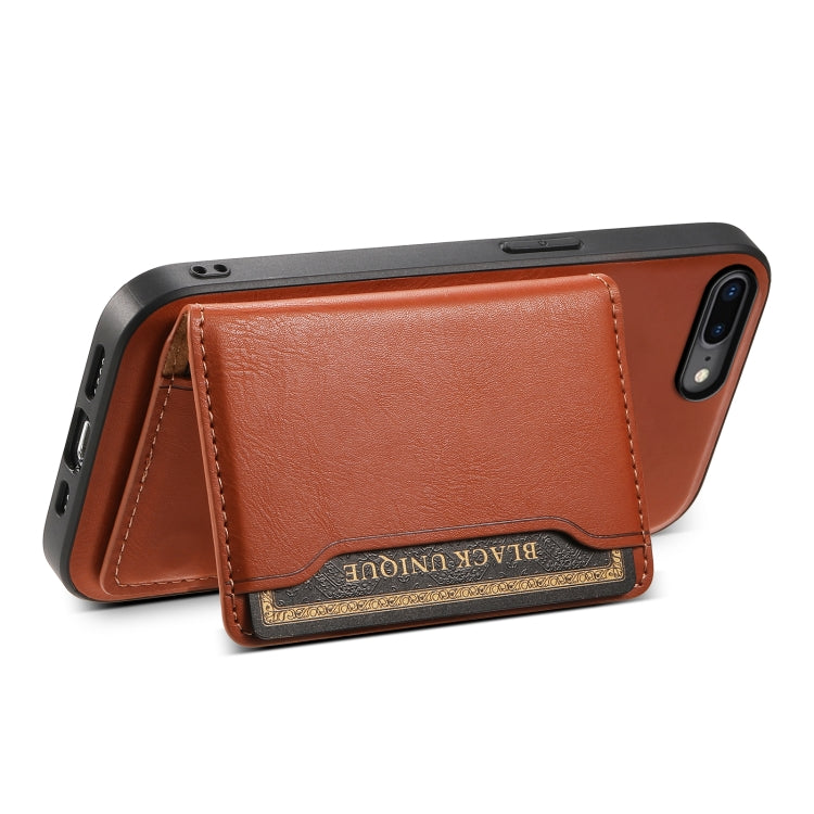 For iPhone 8 Plus/7 Plus Denior Cowhide Texture Leather MagSafe Detachable Wallet Phone Case(Brown)