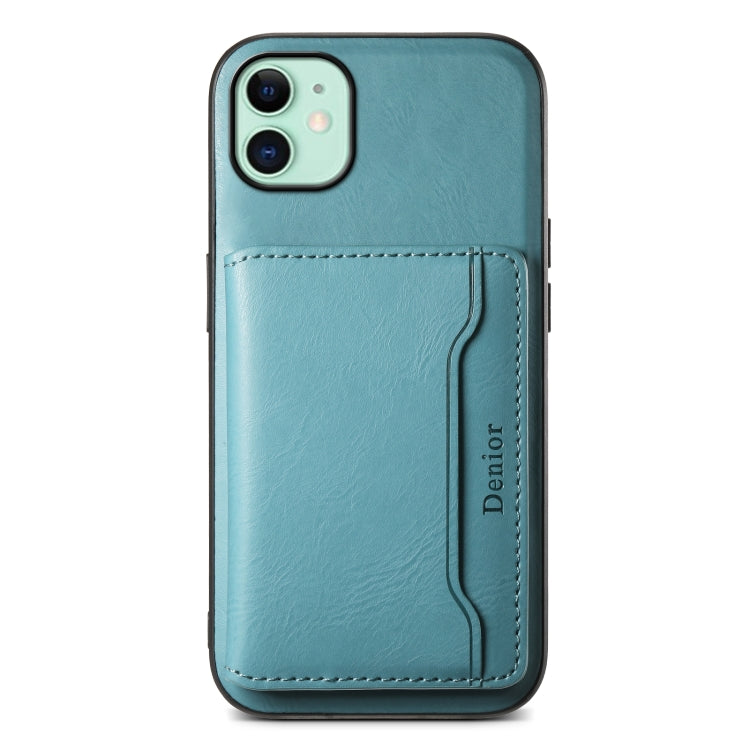 For iPhone 11 Denior Cowhide Texture Leather MagSafe Detachable Wallet Phone Case(Blue)