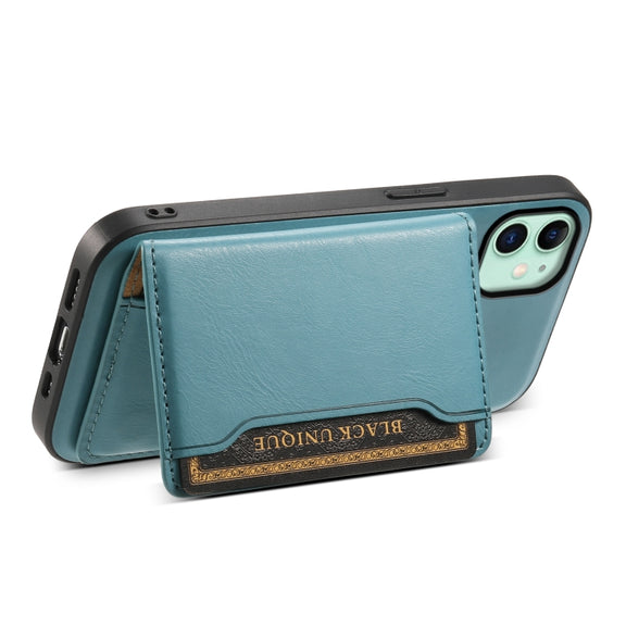 For iPhone 11 Denior Cowhide Texture Leather MagSafe Detachable Wallet Phone Case(Blue)