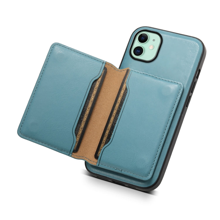 For iPhone 11 Denior Cowhide Texture Leather MagSafe Detachable Wallet Phone Case(Blue)