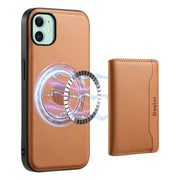 For iPhone 11 Denior Cowhide Texture Leather MagSafe Detachable Wallet Phone Case(Khaki)