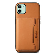 For iPhone 11 Denior Cowhide Texture Leather MagSafe Detachable Wallet Phone Case(Khaki)