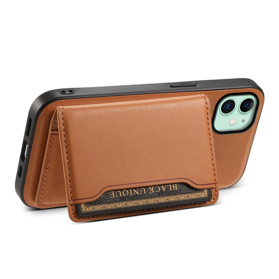 For iPhone 11 Denior Cowhide Texture Leather MagSafe Detachable Wallet Phone Case(Khaki)