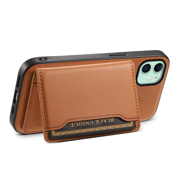 For iPhone 11 Denior Cowhide Texture Leather MagSafe Detachable Wallet Phone Case(Khaki)