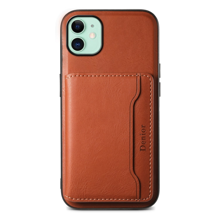 For iPhone 11 Denior Cowhide Texture Leather MagSafe Detachable Wallet Phone Case(Brown)