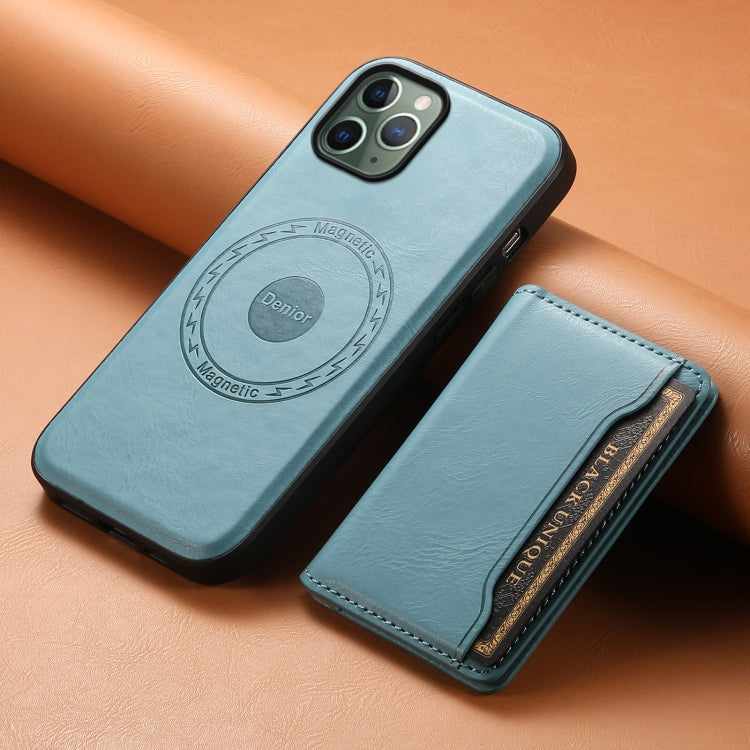 For iPhone 11 Pro Denior Cowhide Texture Leather MagSafe Detachable Wallet Phone Case(Blue)