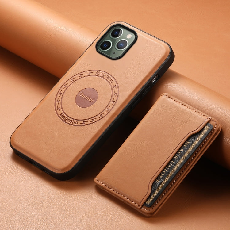 For iPhone 11 Pro Denior Cowhide Texture Leather MagSafe Detachable Wallet Phone Case(Khaki)