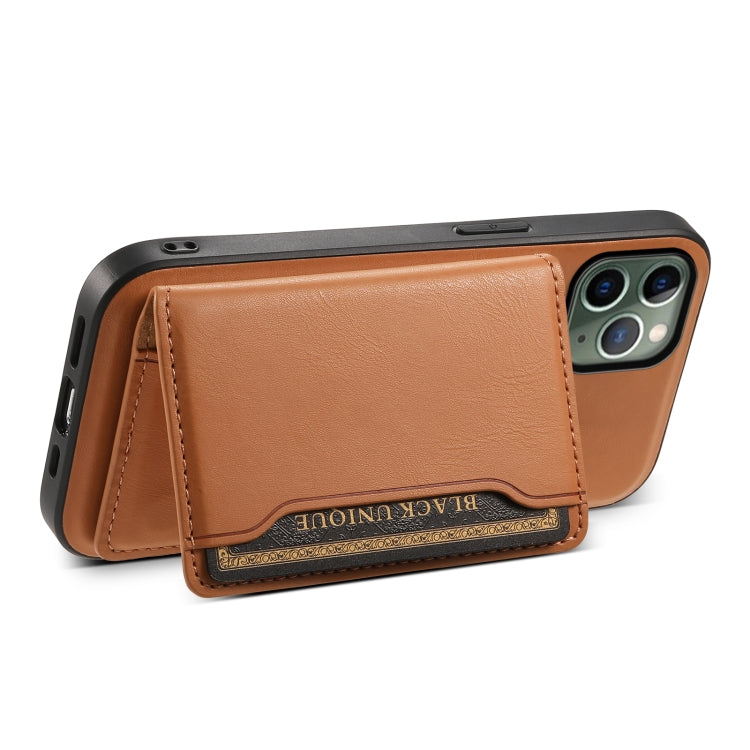 For iPhone 11 Pro Denior Cowhide Texture Leather MagSafe Detachable Wallet Phone Case(Khaki)