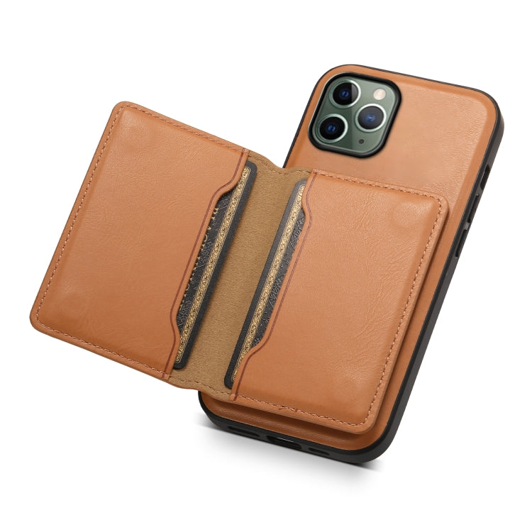 For iPhone 11 Pro Denior Cowhide Texture Leather MagSafe Detachable Wallet Phone Case(Khaki)