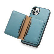 For iPhone 11 Pro Max Denior Cowhide Texture Leather MagSafe Detachable Wallet Phone Case(Blue)