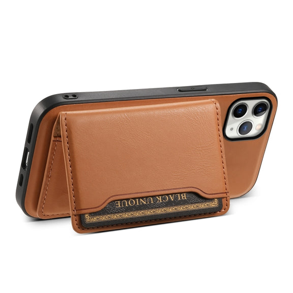 For iPhone 11 Pro Max Denior Cowhide Texture Leather MagSafe Detachable Wallet Phone Case(Khaki)