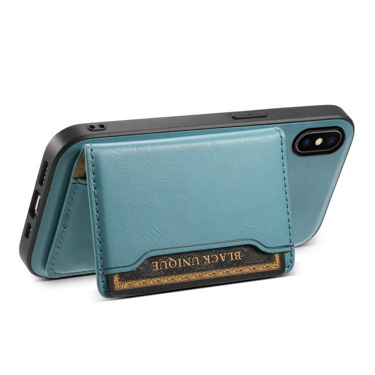 For iPhone X / XS Denior Cowhide Texture Leather MagSafe Detachable Wallet Phone Case(Blue)
