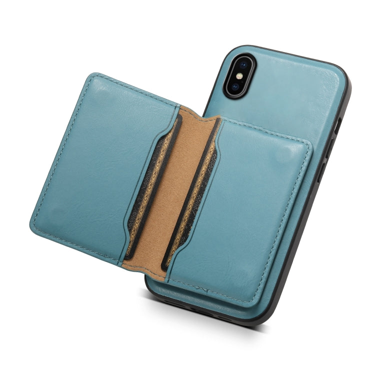 For iPhone X / XS Denior Cowhide Texture Leather MagSafe Detachable Wallet Phone Case(Blue)