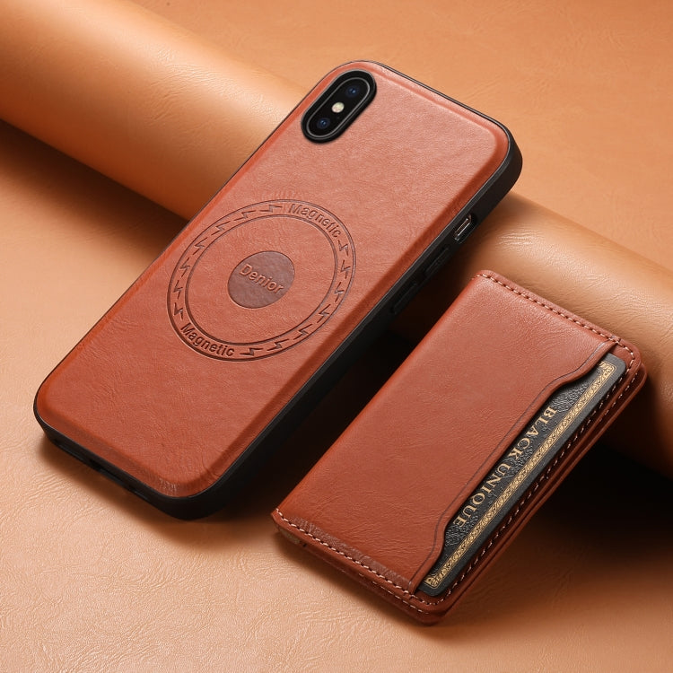 For iPhone X / XS Denior Cowhide Texture Leather MagSafe Detachable Wallet Phone Case(Brown)