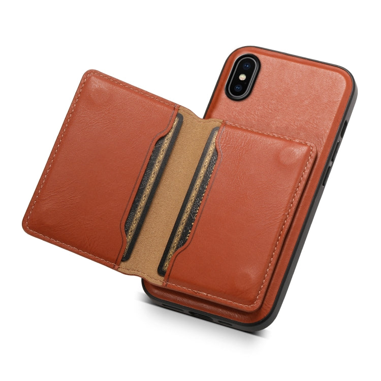 For iPhone X / XS Denior Cowhide Texture Leather MagSafe Detachable Wallet Phone Case(Brown)