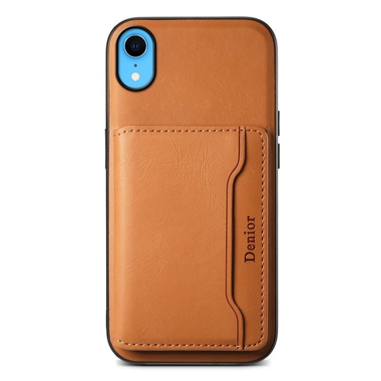 For iPhone XR Denior Cowhide Texture Leather MagSafe Detachable Wallet Phone Case(Khaki)