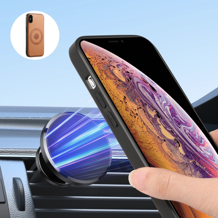 For iPhone XR Denior Cowhide Texture Leather MagSafe Detachable Wallet Phone Case(Khaki)
