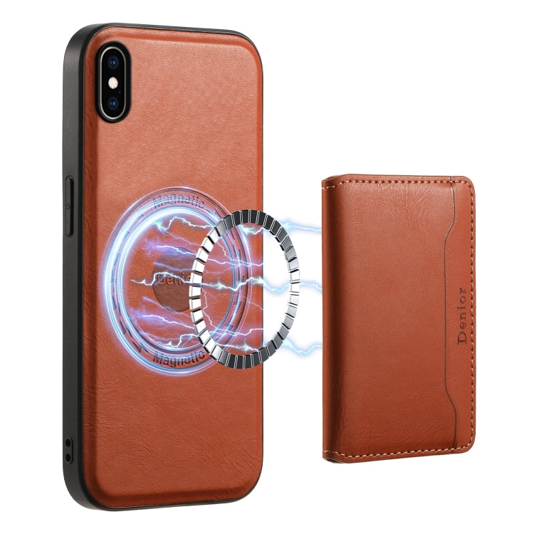 For iPhone XS Max Denior Cowhide Texture Leather MagSafe Detachable Wallet Phone Case(Brown)
