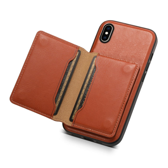 For iPhone XS Max Denior Cowhide Texture Leather MagSafe Detachable Wallet Phone Case(Brown)