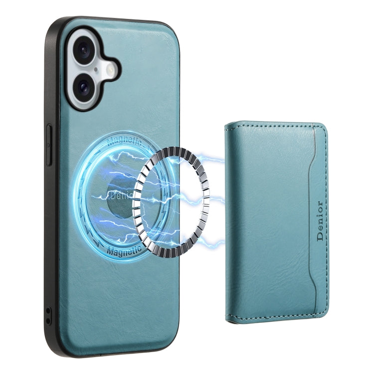For iPhone 16 Denior Cowhide Texture Leather MagSafe Detachable Wallet Phone Case(Blue)