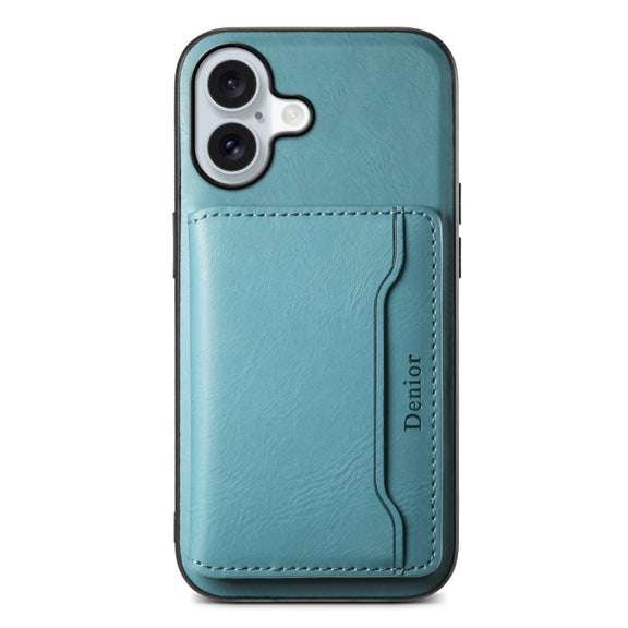 For iPhone 16 Denior Cowhide Texture Leather MagSafe Detachable Wallet Phone Case(Blue)