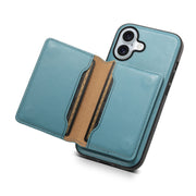 For iPhone 16 Denior Cowhide Texture Leather MagSafe Detachable Wallet Phone Case(Blue)