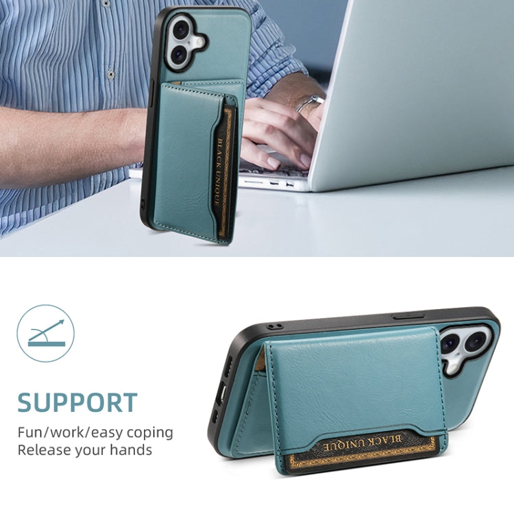 For iPhone 16 Denior Cowhide Texture Leather MagSafe Detachable Wallet Phone Case(Blue)
