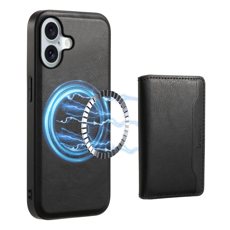 For iPhone 16 Denior Cowhide Texture Leather MagSafe Detachable Wallet Phone Case(Black)