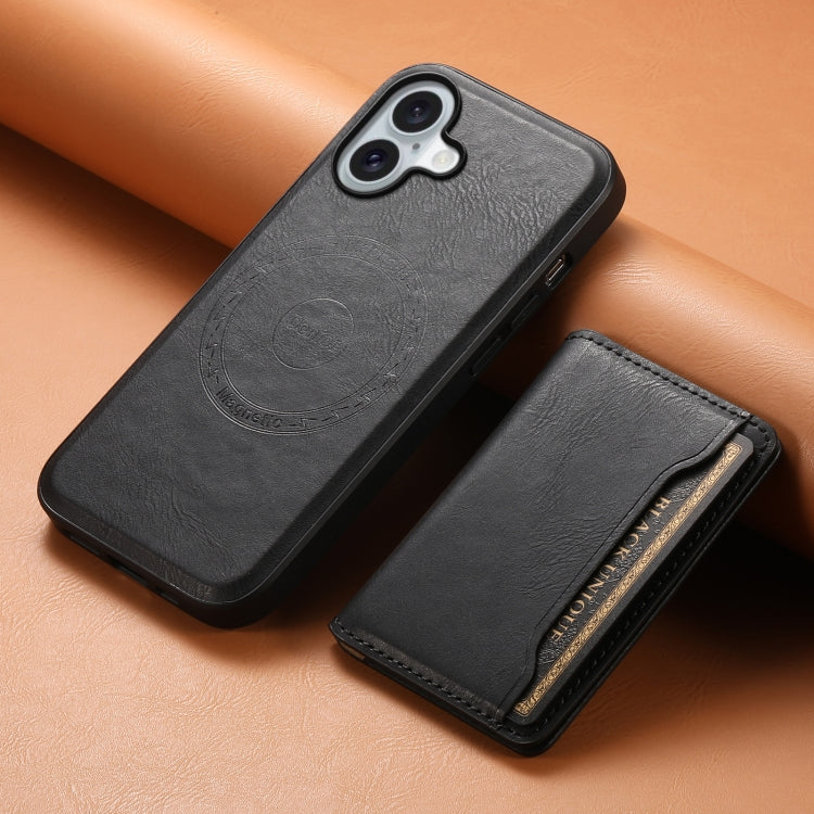 For iPhone 16 Denior Cowhide Texture Leather MagSafe Detachable Wallet Phone Case(Black)