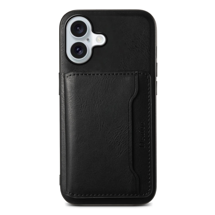 For iPhone 16 Denior Cowhide Texture Leather MagSafe Detachable Wallet Phone Case(Black)