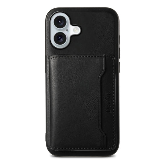 For iPhone 16 Denior Cowhide Texture Leather MagSafe Detachable Wallet Phone Case(Black)