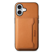 For iPhone 16 Denior Cowhide Texture Leather MagSafe Detachable Wallet Phone Case(Khaki)