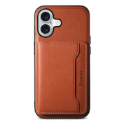 For iPhone 16 Denior Cowhide Texture Leather MagSafe Detachable Wallet Phone Case(Brown)