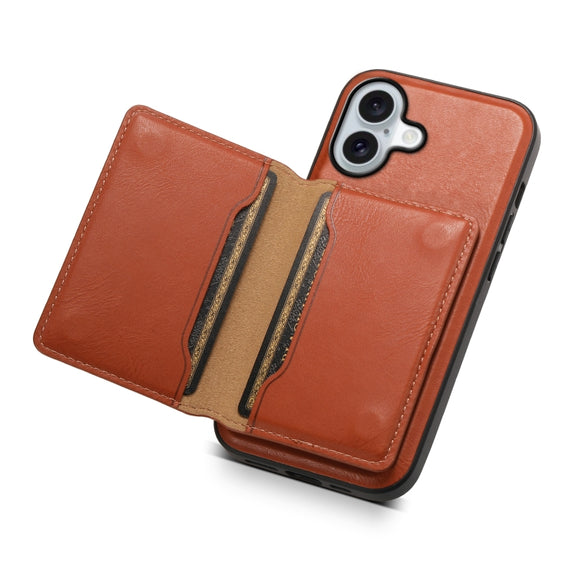 For iPhone 16 Denior Cowhide Texture Leather MagSafe Detachable Wallet Phone Case(Brown)