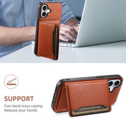 For iPhone 16 Denior Cowhide Texture Leather MagSafe Detachable Wallet Phone Case(Brown)